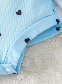 SHEIN Vintaside Kids Baby Girl Casual Heart Print Bowknot Decor Bodysuit, Summer - Blue - View 7