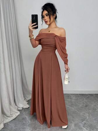 Rafferiza Kvinnor Axelbandslös Ruched High Neck Twist Waist Full Dress