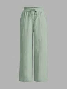 SHEIN Essnce 3条装夏季裤子女士纯色腰系带阔腿宽松休闲裤 - 薄荷綠 - 查看 7