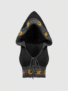 ROMWE Kawaii Hippie Bohemian Sun Moon Star Graphic Knitted Hoodie