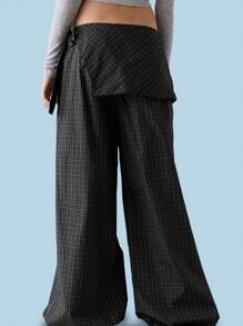 COUREZ Pantalones amplios de pata ancha a cuadros negros Estilo Y2K vintage
