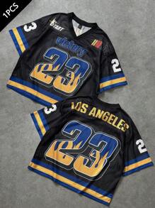 Aesthetic Post 男士时尚街头火焰运动风大号英文印花短款V领短袖T恤，夏季T恤，男士街头T恤，男士时尚T恤。面料舒适，做工精良，适合日常穿着、外出、上学、朋友聚会。可作为送给男朋友和朋友的礼物。 - 彩色 - 查看 1