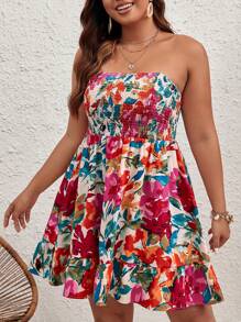SHEIN VCAY Vestido de flores con volantes para mujer de talla grande, ideal para vacaciones de primavera, Día de la Madre, ropa de Semana Santa, atuendos de vacaciones para mujeres, atuendo para concierto, vestidos de graduación, vestido de playa, atuendo de vacaciones estilo bohemio