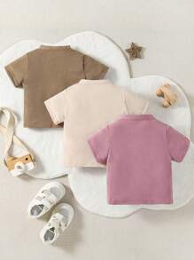 SHEIN 3pcs Baby Boy Vintage Stylish Dopamine Graphic Button-Front Short Sleeve Tops, Spring/Summer - Multicolor - View 2