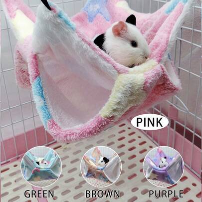 1 件装柔软珊瑚绒海星和心形设计双层保暖吊床睡袋，适用于仓鼠、蜜袋鼯、松鼠等小型攀爬宠物，可拆卸和机洗，多种颜色和尺寸，适合秋冬季