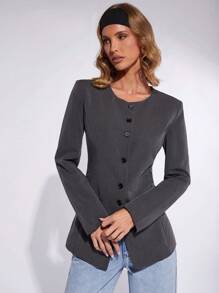 COSMINA Button Front Flap Detail Coat In Fall/Winter - Dark Grey - View 3