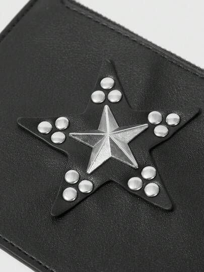 Grunge Punk 1 قطعة سلسلة مفاتيح فينتاج جوتيك فضي مزين بالنيتات بشكل نجمة ثلاثية الأبعاد، محفظة أو حقيبة صغيرة، إكسسوار حقيبة بطراز بانك Y2K عصري، حامل بطاقة هوية مناسب للاستخدام الجنسين في مهرجانات الموسيقى وحفلات الهالوين