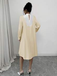 Selianne Women's Solid Color Lace-Up Long Sleeve Elegant Midi Dress Fall Cloth For Women - Apricot - View 2
