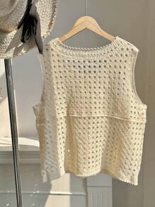 Comfortcana Einfaches Lässig oberhemd in Unifarbe ohne Ärmel mit rundem Ausschnitt in Große Größen, geeignet für den Sommer