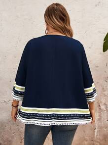 SHEIN CURVE+ Camisa de mujer de talla grande, holgada, de cuello redondo y manga 3/4 con estampado retro, adecuada para primavera/verano, curvas, vacaciones en la playa, vestidos de playa, conjuntos de vacaciones en la playa, accesorios de playa, graduación, vestido para té