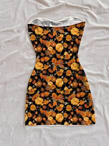 Soleia 女士花卉印花迷你连衣裙，休闲假日/音乐节/嬉皮/西部/派对装 - 黃色 - 查看 2