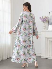 Al Najma 2025春夏花卉印花浪漫度假风迪拜阿拉伯长裙，端庄大方 - 彩色 - 查看 2