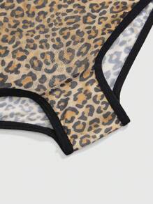 ROMWE Goth 3pcs/Set Plus Size Women Leopard Print Mesh Lace Splice Panties - Multicolor - View 3