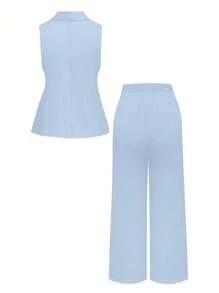 SHEIN Clasi Ensemble 2 pièces grande taille pour femmes : veste sans manches avec col châle et taille resserrée, et pantalon