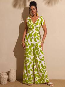 Vesra Women's Holiday Casual All-Over Print Sleeveless Jumpsuit - Green - View 5