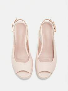 CUCCOO CURVES 加大码宽版坡跟凉鞋，厚绳鞋底，露趾，后带，夏季度假鞋 - 杏色 - 查看 9