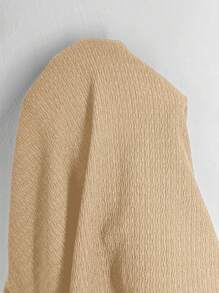 Solflare 大码纯色圆领短袖上衣和长裤休闲度假凉爽感两件套，夏季/春季女装，春假 - 卡其色 - 查看 6