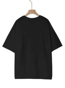 Women's Casual Short Sleeve Crew Neck Letter Print T-Shirt, Loose Fit - Black - View 2