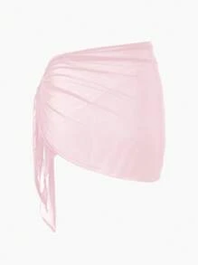 Swim Basics Women's Solid Color Mesh See-Through Sheer Cover Up, Fashionable For Summer