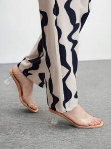 CUCCOO SZL Women's Fashionable Apricot Sexy Transparent TPU Comfortable Crystal Thick Heel Square Toe Sandals, Suitable For Commuting, Dating, Party, Wedding, Holiday And Various Occasions