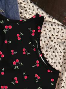 SHEIN EZwear 休闲简约樱桃图案紧身女式背心，适合夏季 - 彩色 - 查看 5