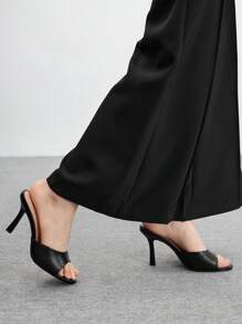CUCCOO BIZCHIC Women's Classic Black PU Leather Mules Comfor Versatile High Heels Sandals, Suitable For Commuting, Dating, Party, Wedding, Holiday - Black - View 4