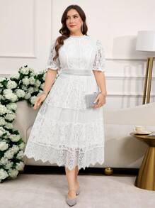 tido blanco de talla grande, vestido elegante para té, vestidos de verano de talla grande, vestidos curvy de talla grande, vestidos para bodas y eventos, vestido de malla, vestido para salir - Amarillo - Ver 11