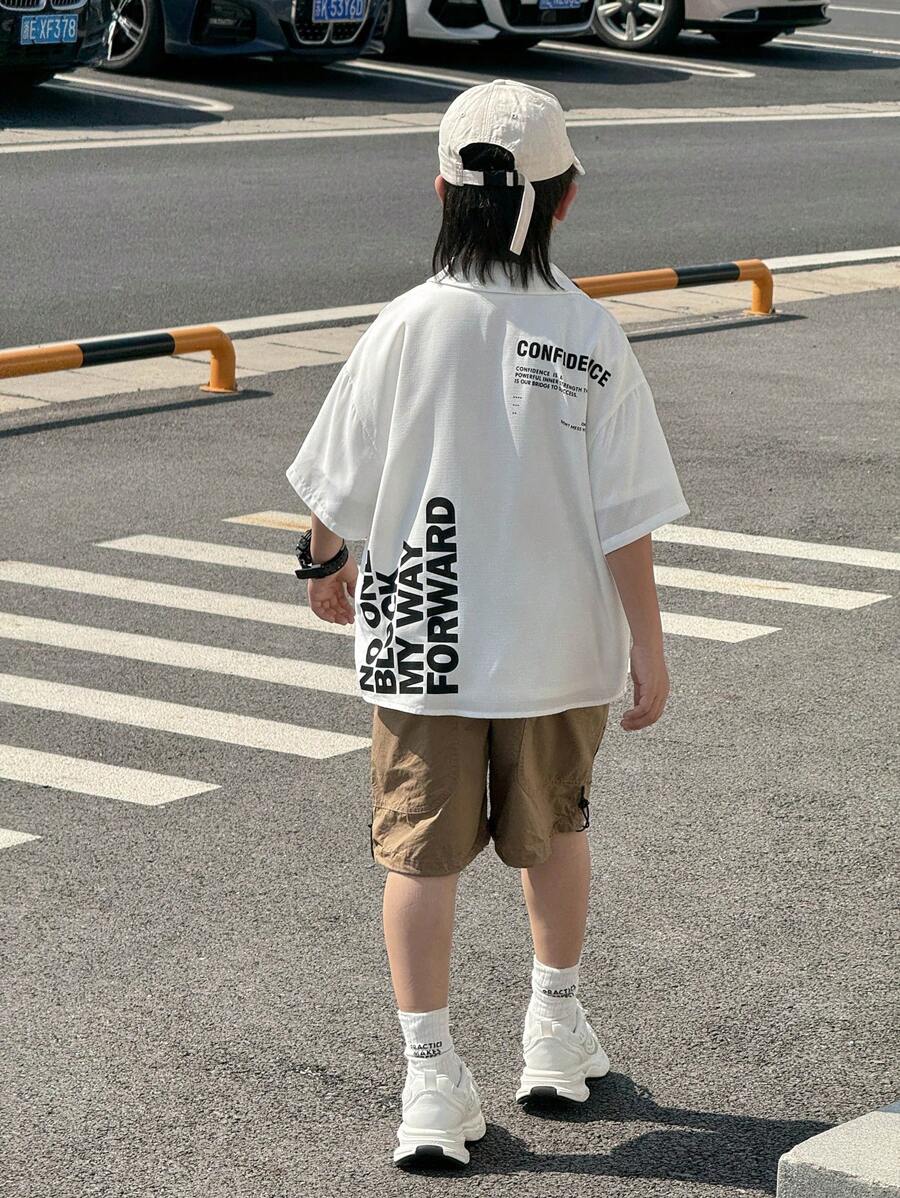 SHEIN Tween Boy Casual Short Sleeve Letter Graphic Shirt, Valentine's Day T-Shirt, Valentine's Day, Back Top School