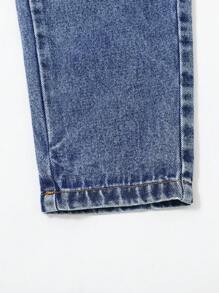 NEW & Versatile Comfortable All-Match Lightweight Relaxed Fit Non-Stretchable Tapered Leg Jeans For Tween Boys, Suitable For Casual Outing, Spring/Summer 2025 - Dark Wash - View 4