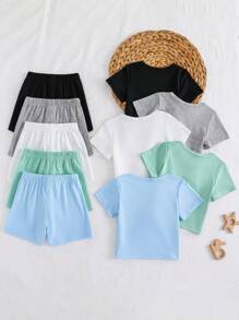 10 件套男婴夏季服装，5 种颜色短袖衬衫和短裤套装，舒适休闲日常穿着，百搭又可爱