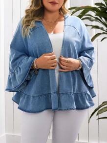 EMERY ROSE Plus Size Women Blue Denim Casual Summer Jacket - Medium Wash - View 5