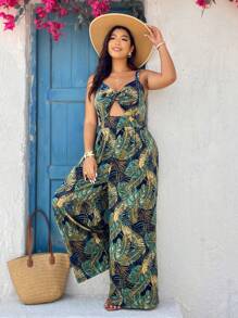 SHEIN VCAY 大码热带印花扭纹镂空连体裤，休闲度假 - 彩色 - 查看 5