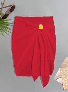 女士纯色侧系带雪纺裙和泳衣罩衫，夏季服装