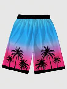 Manfinity Dauomo Men's Summer Casual Vacation Gradient Palm Tree Print Drawstring Waist Shorts - Multicolor - View 2