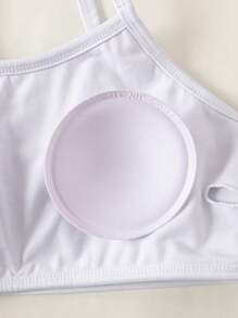 Tween Girls Solid Color Splice Pattern Casual Bikini Set - Black and White - View 6