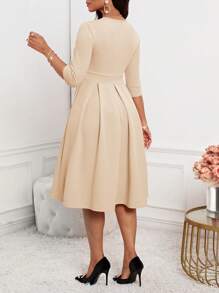 SHEIN Lady 春夏秋冬优雅办公室聚会新年女士连衣裙 - 米色 - 查看 2