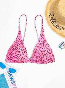 SHEIN Swim All-Over Print Spaghetti Strap Backless Bikini Top (Print Varies) For Summer Beach Vacation - Pink - View 8