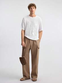 Ontre قميص تي شيرت قصير الأكمام بتصميم علامة مائية صلبة للرجال، كاجوال وعملي للصيف 2025 ، تصميم كاجوال للشباب مناسب للمناسبات الرسمية والحفلات الموسيقية والإجازات والارتداء اليومي - أبيض - مشاهدة 7