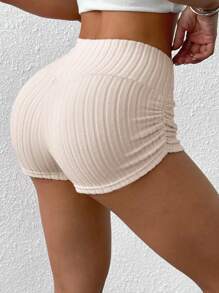 SHEIN EZwear Quần short bó màu mơ mùa hè giản dị - Màu be - Xem 2