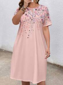 EMERY ROSE Vestido floral degradado elegante informal de talla grande, adecuado para primavera/verano