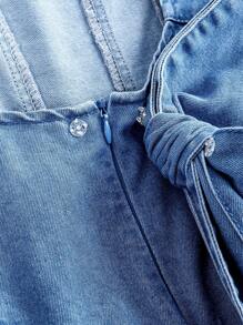 SHEIN Girlism 少女春夏假期纯色提花露背可拆卸大蝴蝶结优雅牛仔连衣裙，女童毕业礼服派对蓬松连衣裙，蝴蝶结装饰，露背设计和蓬松连衣裙，女童夏季早午餐毕业服装，海滩波西米亚风度假服装少女，乡村音乐会服装/狂欢服装 - 中等水洗藍 - 查看 5