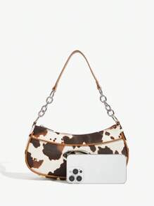 SHEIN ICON 女士、女式单肩包、流浪包、时尚、个性、简约、百搭、街头、甜美酷炫女孩、辣妹、Y2K、复古、铆钉、复古、奶牛印花、五金链条装饰、西式风格、青少年、波西米亚风格女士包、牛仔竞技场合的完美之选 - 彩色 - 查看 5