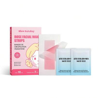 SlowSunday Rose Facial Wax Strips, Wax Hair Removal, Designed For Lips, Eyebrows, For A Soft, Nourished Finish, With Oil Pack To Removes Residue, Ideal For Party, Suitable For Summer
