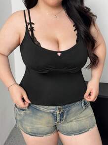 Vibekara Große Größen Sexy Kontrastspitze Bodycon Camisole, Sommer