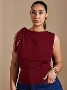 SHEIN BAE Plus Size Spaghetti Strap Tank Top, Sexy Shirt For Valentine's Day, Summer, Birthday, Formal Occasions, Curve Top, Sleeveless In Black - Burgundy - View 6