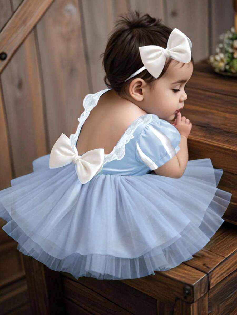 SHEIN Baby Girl Photography Outfits With Bow Headband Princess Dress For Photo Shooting Newborn Photo Shoot Props - Multicolor - View 1
