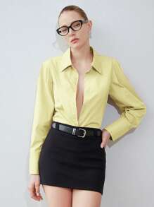 Aveloria Modichic Solid Button Front Shirt Button Up Shirt Women  Fall Cloth For Women - Yellow - View 1