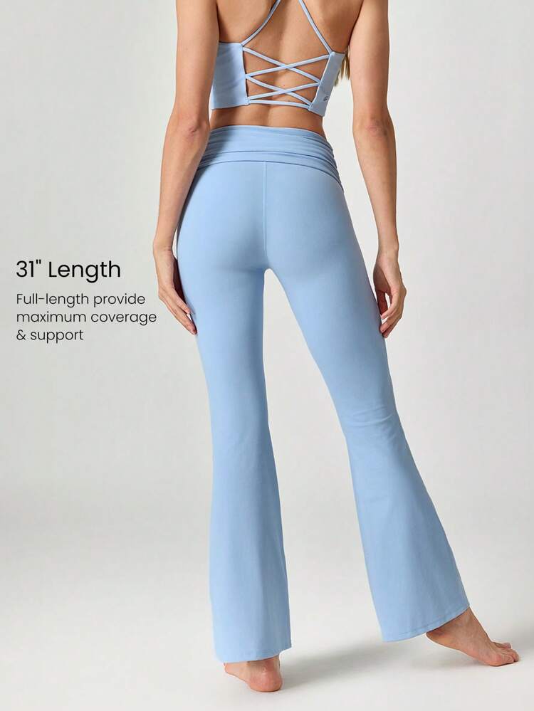 31" FeatherFit™ Mat Work Foldover Waist Low-Rise Waist Side Pleats Flare Leggings Low Impact Yoga Pilates Studio Daily Casual Wear