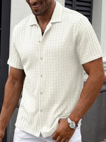 Manfinity CasualCool Chemise guayabera en maille texturée de couleur unie d'été pour hommes