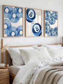 3 件套无框蓝色幸运台球迪斯科球黑胶唱片复古海报极简主义学院风艺术美学帆布画印刷时髦墙壁画适用于客厅、卧室、宿舍、公寓、起居室、现代家居装饰 - 彩色 - 查看 7